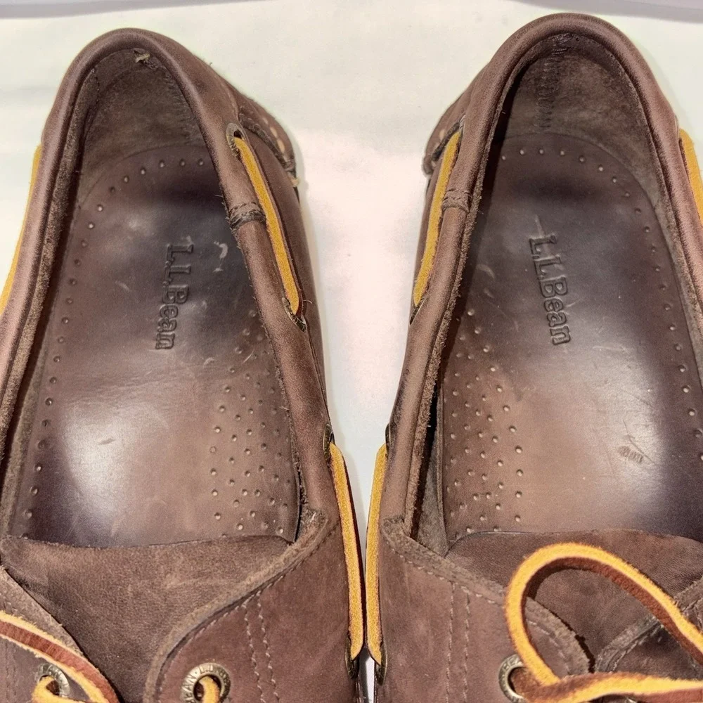 LL Bean Casco Bay Leather Boat Shoes Mens US 10.5‎ D Brown Moccasin Loafers